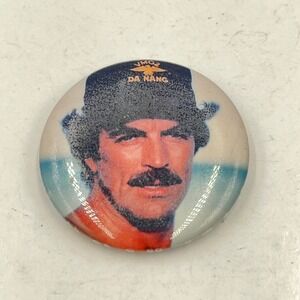 Vintage Tom Selleck Magnum P.I. Da Nang Cap Photo Pinback Button Badge